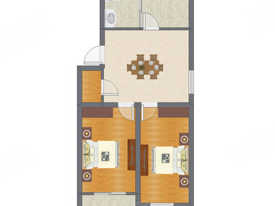 2室1厅 80.17平米