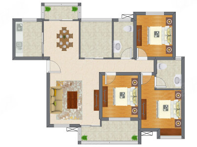 3室2厅 127.55平米户型图
