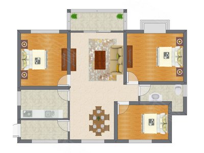 3室2厅 90.00平米