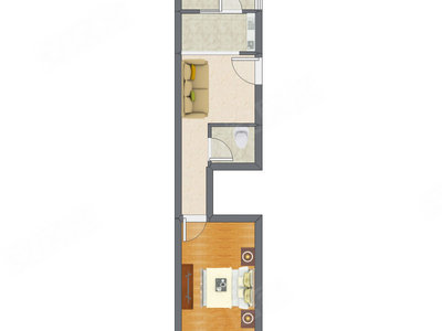 1室1厅 44.71平米户型图