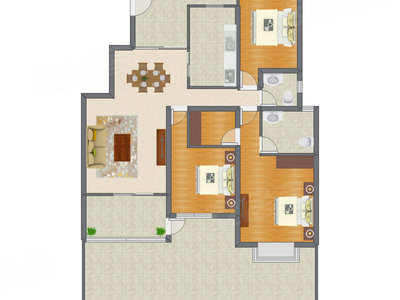 3室2厅 133.32平米户型图