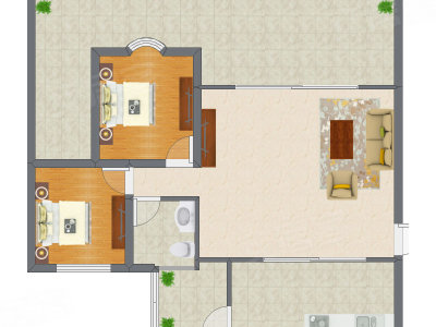 2室1厅 91.58平米户型图