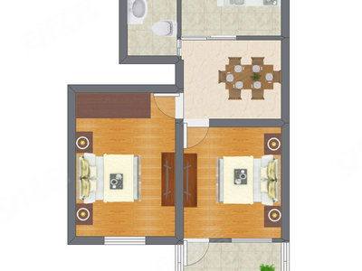 2室1厅 60.55平米