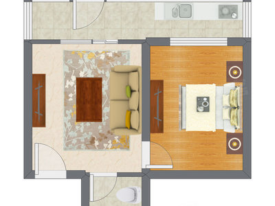 1室1厅 47.71平米户型图