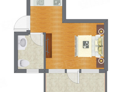 1室0厅 26.60平米户型图