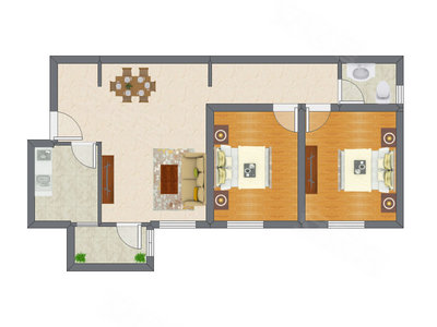 2室2厅 58.80平米户型图