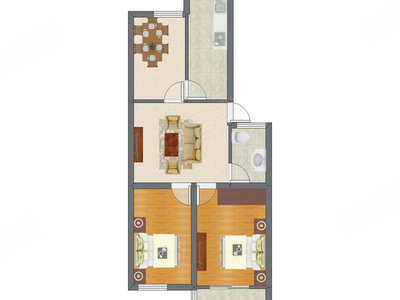 2室2厅 55.04平米