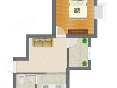 1室1厅 35.65平米户型图