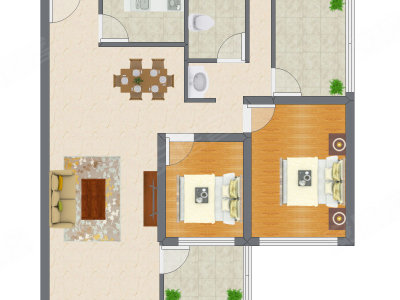 2室2厅 88.44平米户型图