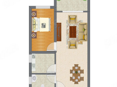 1室2厅 80.70平米户型图