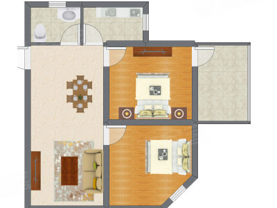 2室2厅 76.13平米户型图