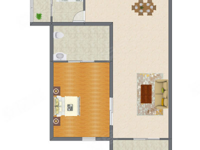 1室2厅 90.00平米户型图