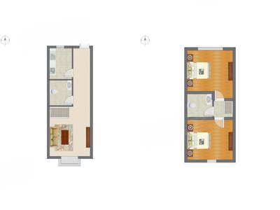 2室1厅 38.43平米户型图