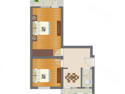 2室1厅 55.76平米户型图