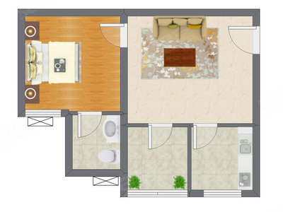 1室1厅 50.11平米户型图