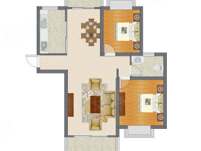 2室2厅 88.14平米户型图