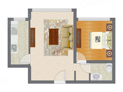 1室1厅 62.50平米户型图