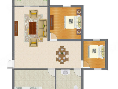 2室2厅 89.29平米户型图