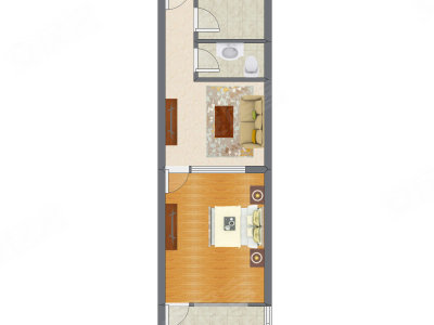 1室1厅 56.88平米户型图