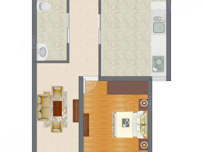 1室1厅 52.96平米户型图