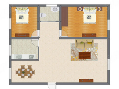 2室2厅 107.64平米户型图
