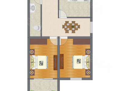 2室1厅 55.90平米
