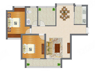 2室2厅 92.00平米户型图