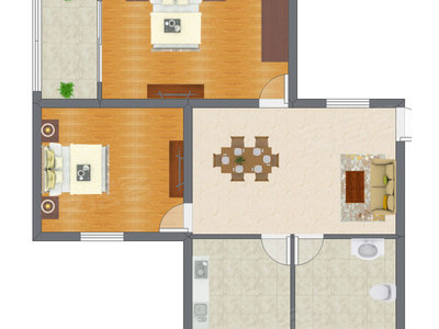 2室1厅 70.61平米