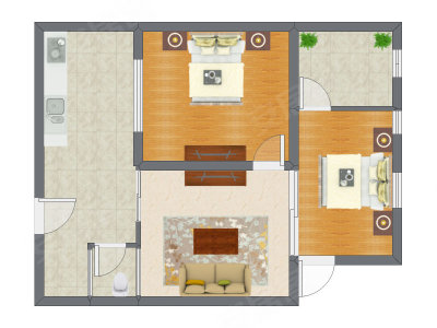 2室1厅 59.16平米户型图