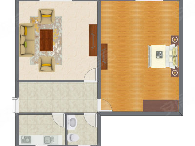 1室1厅 33.00平米户型图