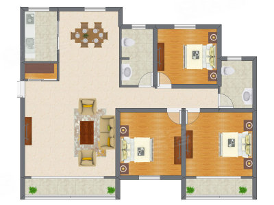 3室2厅 141.00平米户型图