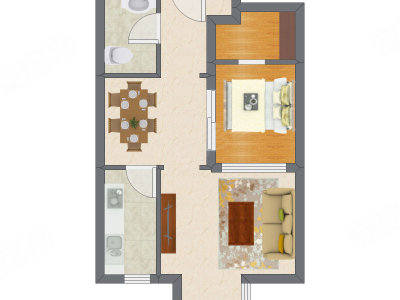 1室2厅 61.89平米户型图