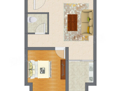 1室1厅 60.92平米户型图