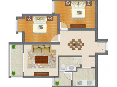 2室2厅 80.12平米户型图