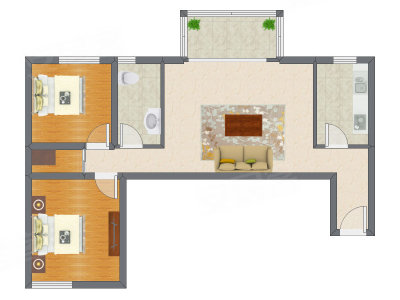 2室1厅 95.90平米户型图