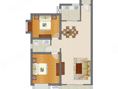 2室2厅 87.98平米户型图