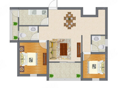 2室2厅 98.70平米户型图