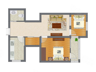 2室1厅 64.00平米户型图