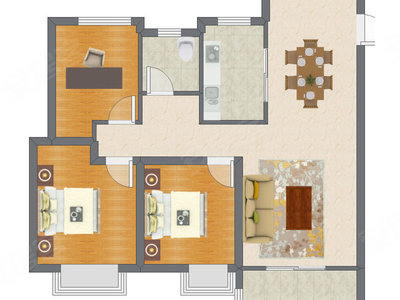 3室2厅 102.00平米户型图
