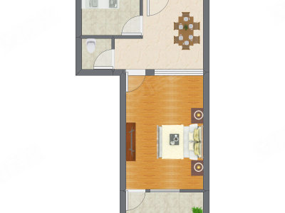 1室1厅 45.98平米户型图
