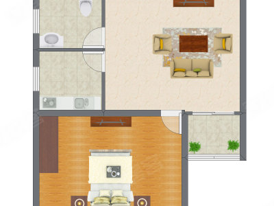 1室1厅 55.85平米户型图