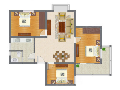 3室1厅 76.98平米