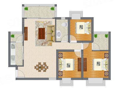 3室2厅 91.00平米
