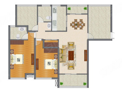 2室2厅 125.59平米户型图