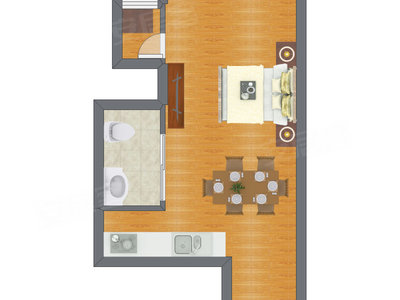 1室1厅 27.45平米户型图