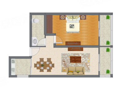 1室1厅 82.83平米户型图