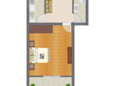 1室1厅 38.44平米户型图
