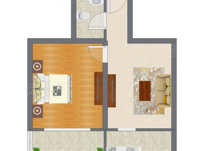 1室1厅 61.57平米户型图