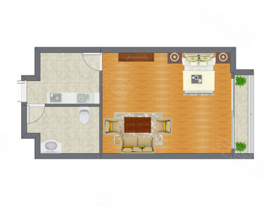 1室1厅 40.33平米户型图