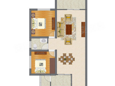 2室2厅 76.17平米户型图